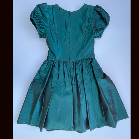 Jessica McClintock Gunne Sax Green Dress w/ Sequins on Bodice Black Trim Size 10 - Picture 6 of 15